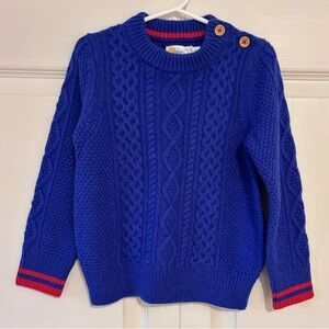 Boden Royal Blue Cable Knit Sweater with Red Trim Sz 4-5